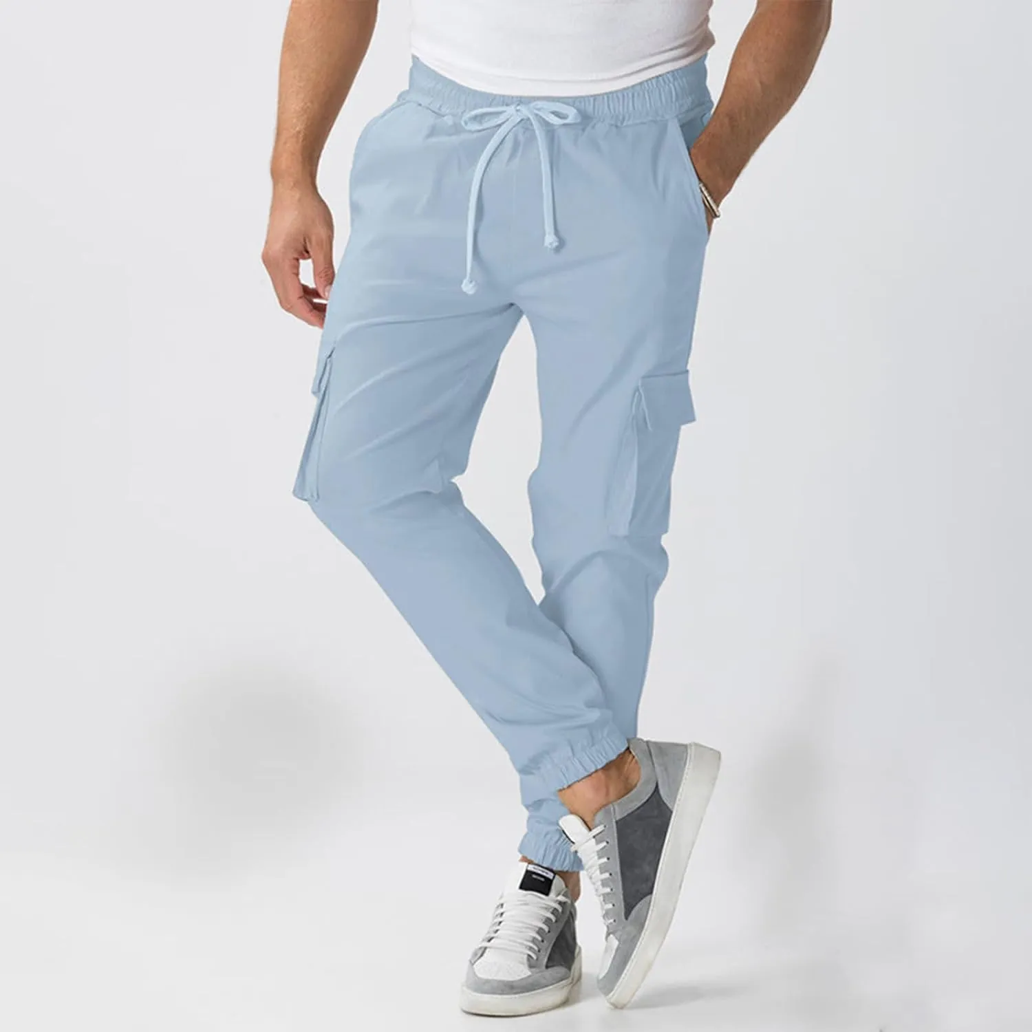 Men Cargo Pants Comfy Hiking Pants Lightweight Joggers with Pockets Casual Elastic Waist Work Pants