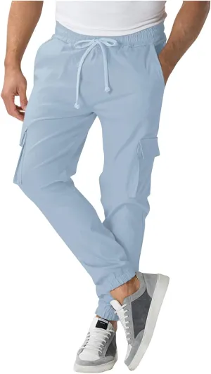 Men Cargo Pants Comfy Hiking Pants Lightweight Joggers with Pockets Casual Elastic Waist Work Pants