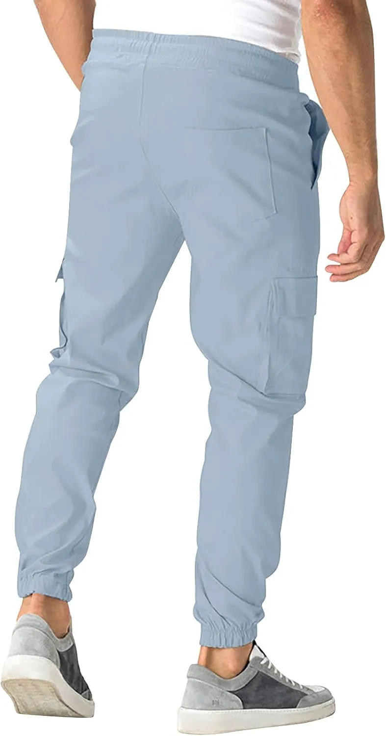 Men Cargo Pants Comfy Hiking Pants Lightweight Joggers with Pockets Casual Elastic Waist Work Pants
