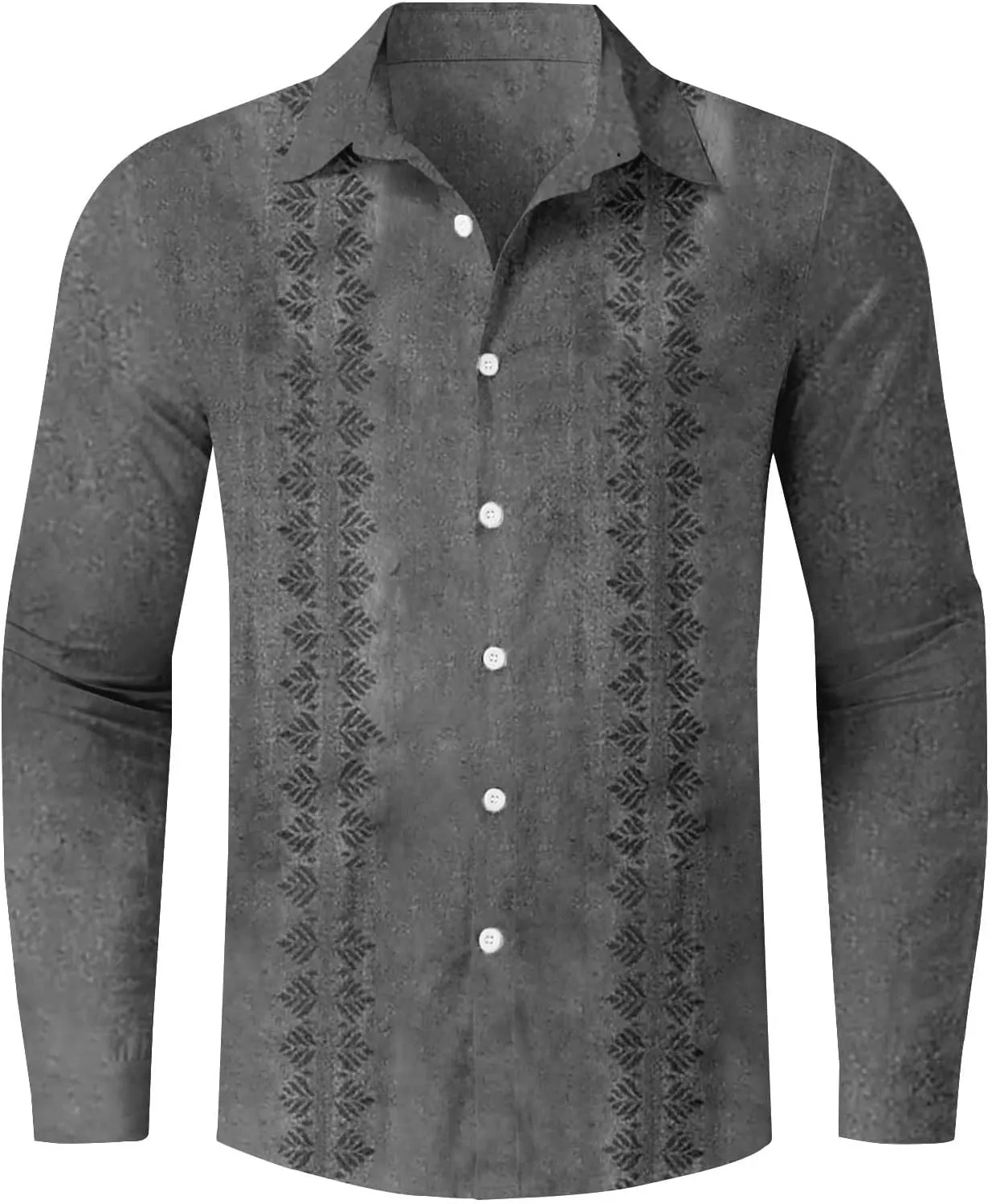 Men Cuba Guayabera Shirt Long Sleeve Button Lapel Casual Shirt Loose Comfy Beach Vacation Style Fashion Top Plus Size