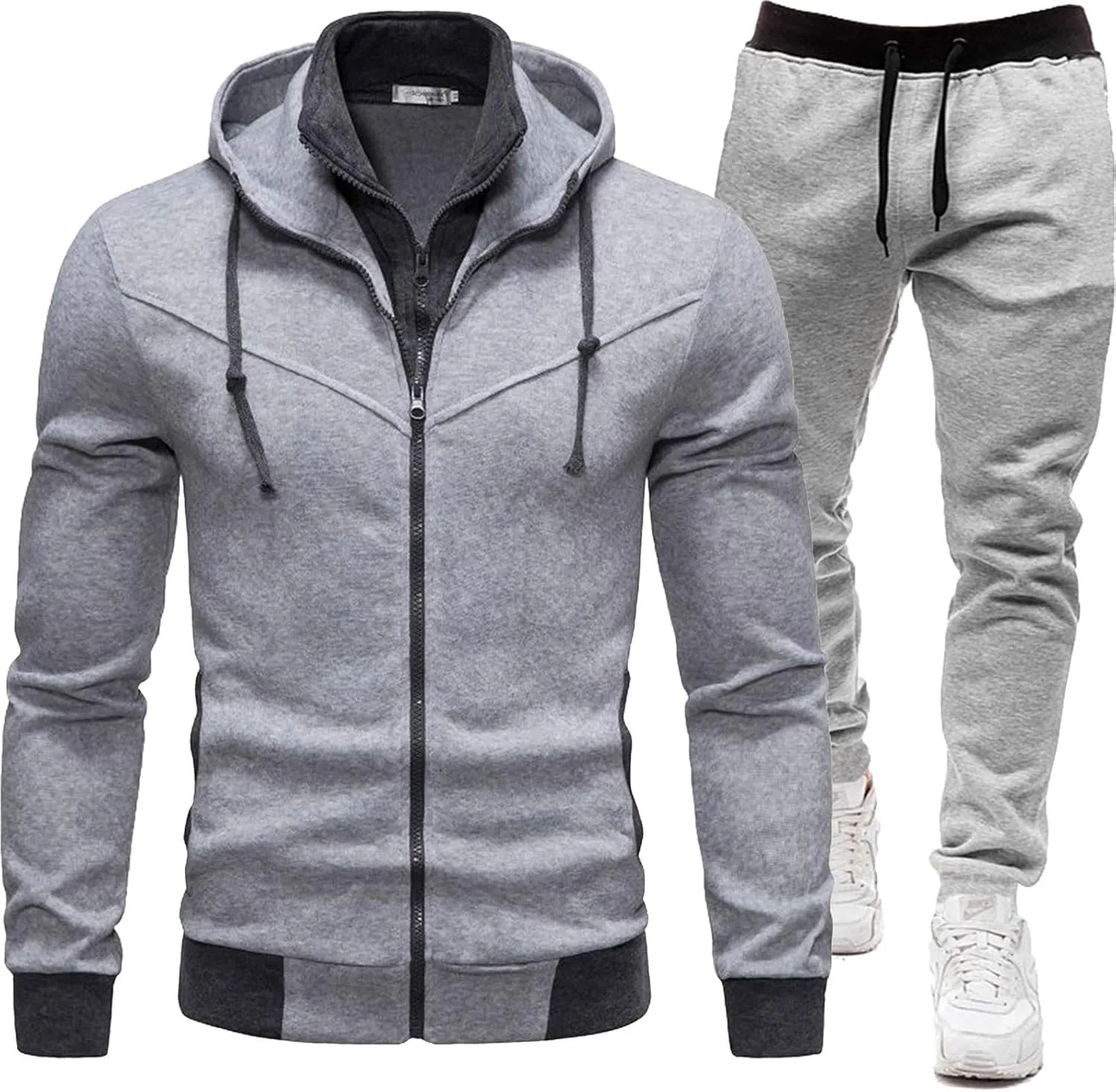 Men Track Suits 2 Piece Set Two Casual Solid Color Hooded Cardigan Sweatshirt Men's New Set Men's Sportswear Men's