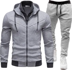 Men Track Suits 2 Piece Set Two Casual Solid Color Hooded Cardigan Sweatshirt Men's New Set Men's Sportswear Men's