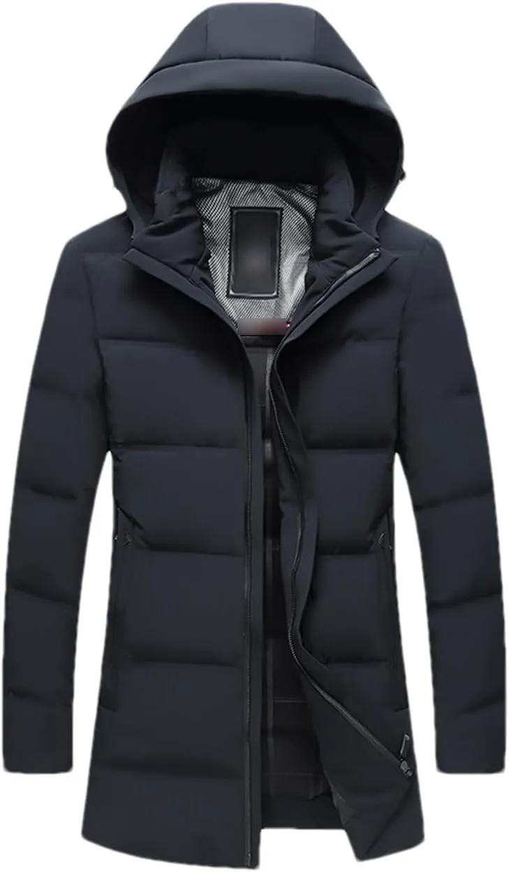 Men White Duck Down Hooded Jackets Mens Winter Thick Warm Parka Overcoat Solid Color Down Jackets