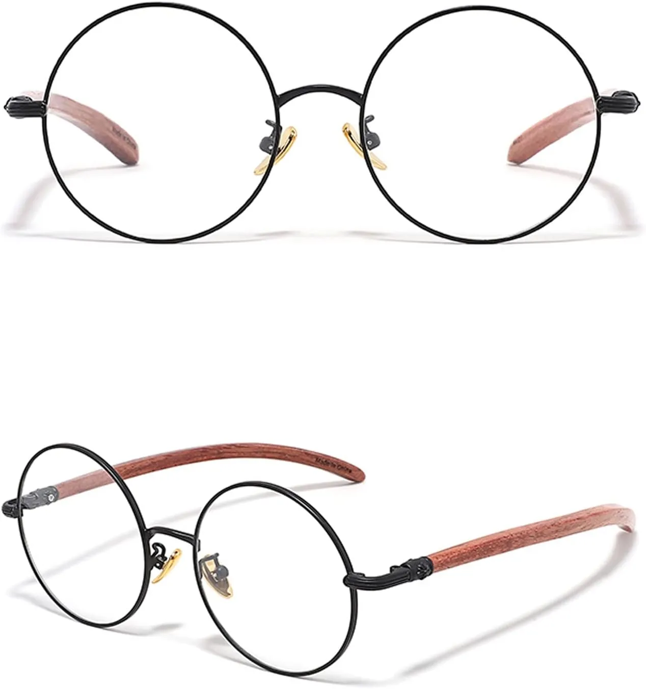 Men Women Retro Stylish Round Reading Glasses, Blue Light Blocking Computer Readers with Wood Arm (Color : Black, Size : 0.75x)