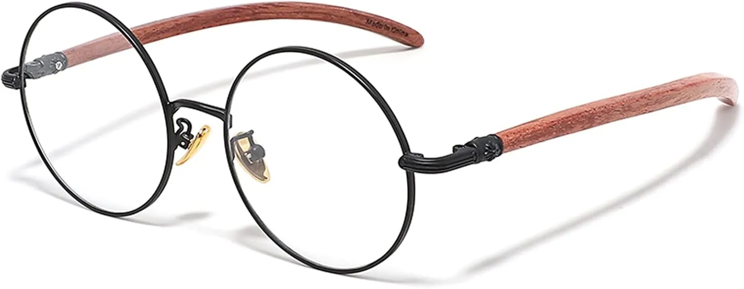 Men Women Retro Stylish Round Reading Glasses, Blue Light Blocking Computer Readers with Wood Arm (Color : Black, Size : 0.75x)