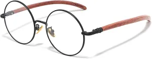 Men Women Retro Stylish Round Reading Glasses, Blue Light Blocking Computer Readers with Wood Arm (Color : Black, Size : 0.75x)