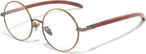 Men Women Retro Stylish Round Reading Glasses, Blue Light Blocking Computer Readers with Wood Arm (Color : Bronze, Size : 0.00x)