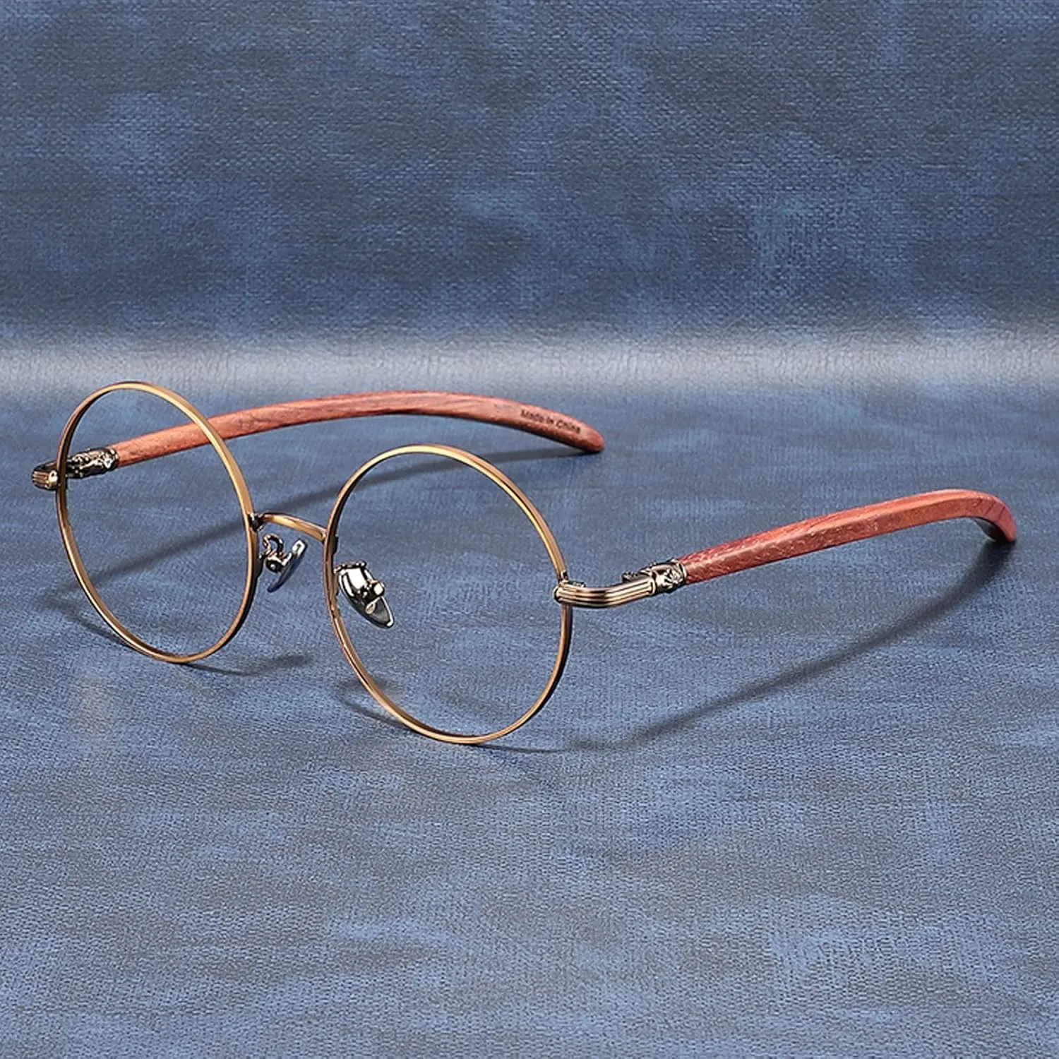 Men Women Retro Stylish Round Reading Glasses, Blue Light Blocking Computer Readers with Wood Arm (Color : Bronze, Size : 0.00x)