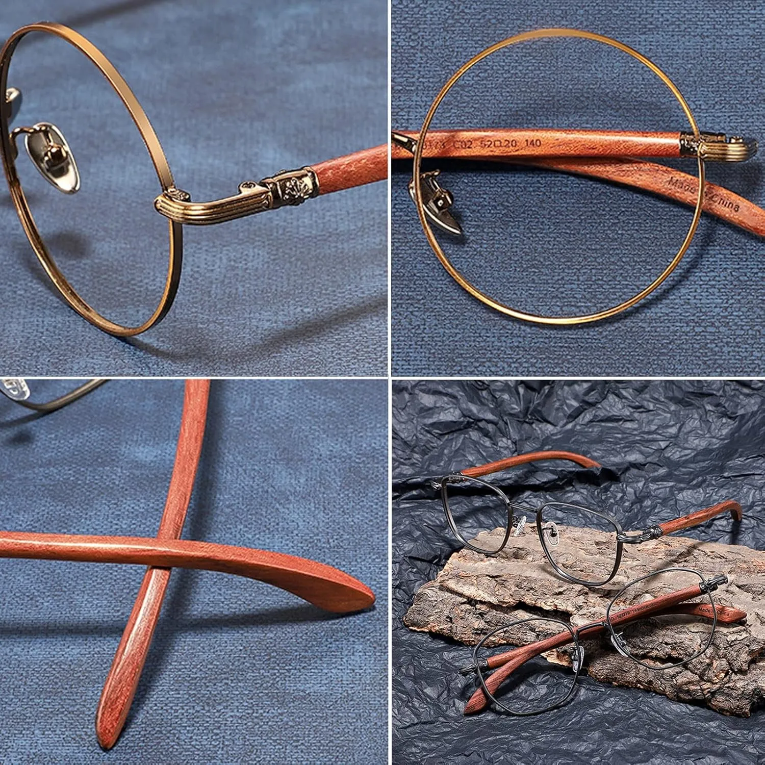 Men Women Retro Stylish Round Reading Glasses, Blue Light Blocking Computer Readers with Wood Arm (Color : Bronze, Size : 0.00x)