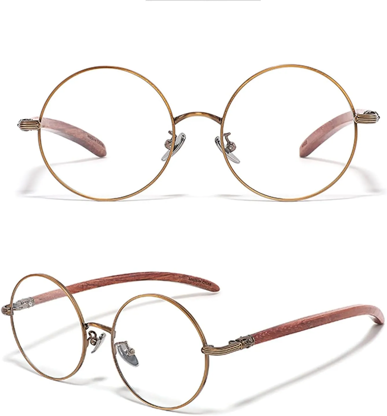 Men Women Retro Stylish Round Reading Glasses, Blue Light Blocking Computer Readers with Wood Arm (Color : Bronze, Size : 0.00x)