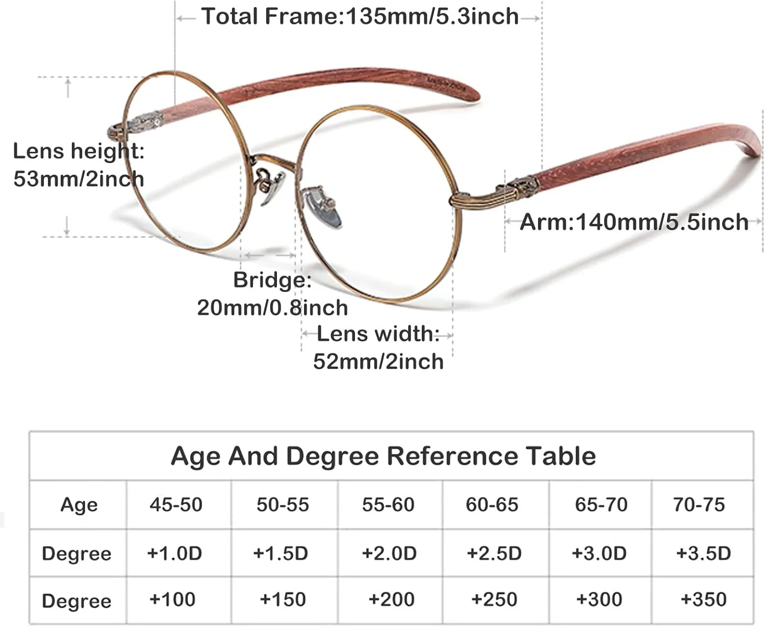 Men Women Retro Stylish Round Reading Glasses, Blue Light Blocking Computer Readers with Wood Arm (Color : Bronze, Size : 0.00x)