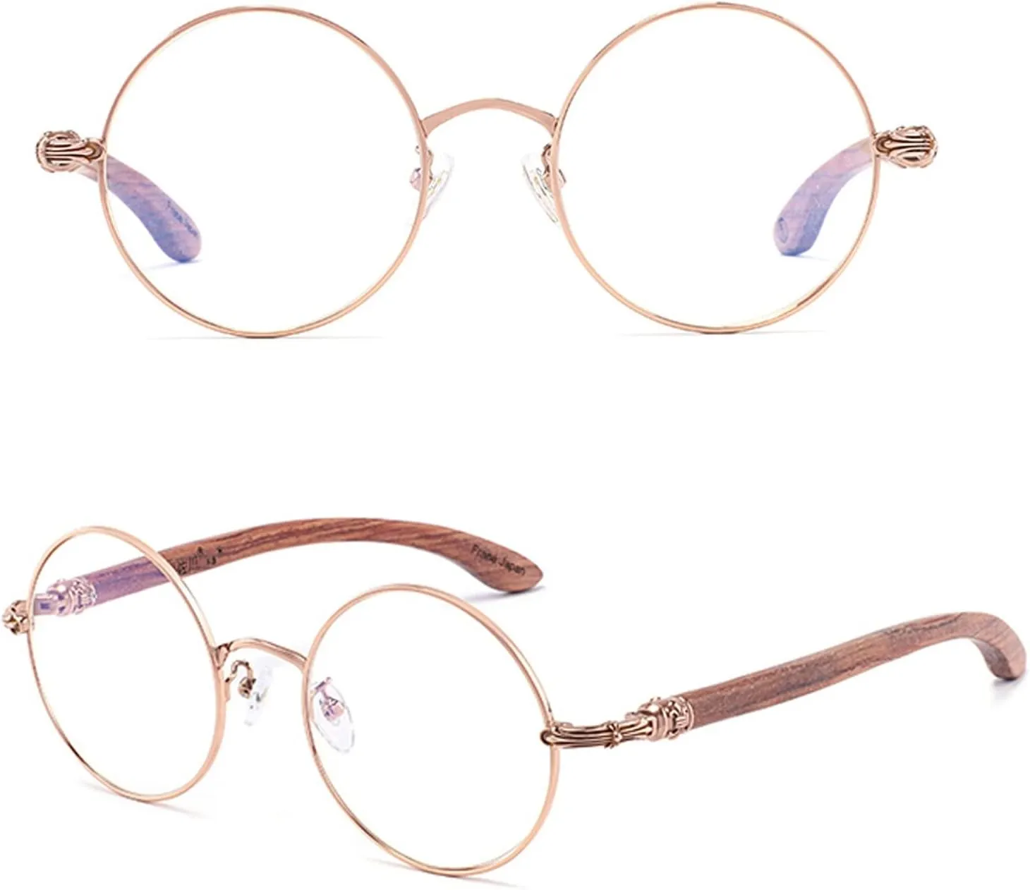 Men Women Retro Stylish Round Reading Glasses, Blue Light Blocking Computer Readers with Wood Arm (Color : Pink (Pure Titanium), Size : 0.75x)