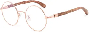Men Women Retro Stylish Round Reading Glasses, Blue Light Blocking Computer Readers with Wood Arm (Color : Pink (Pure Titanium), Size : 0.75x)
