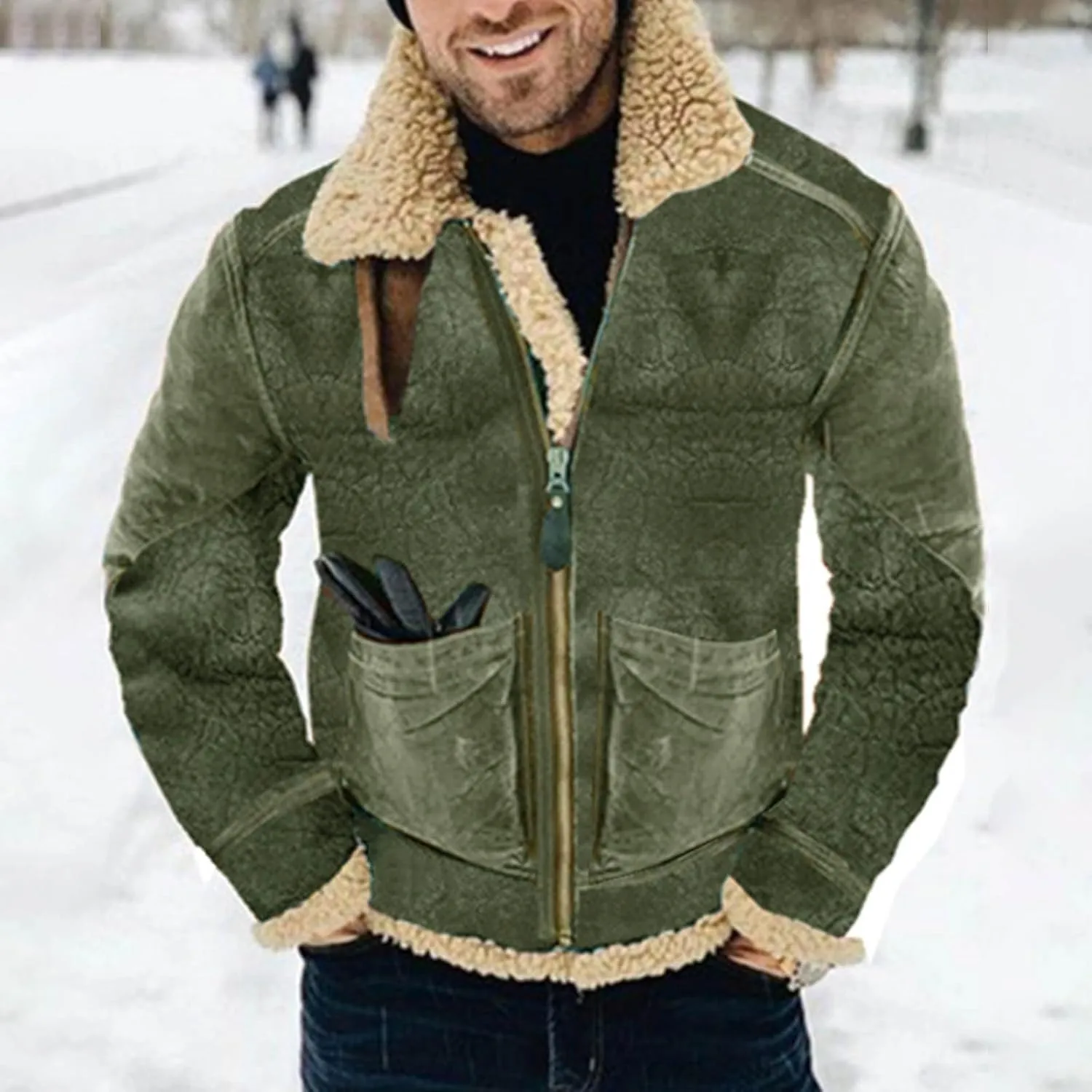 Mens 2023 Jackets Thickened Jackets Casual Stylish Outwear Zip Pockets Warm Coats Thickened Warmth Jackets
