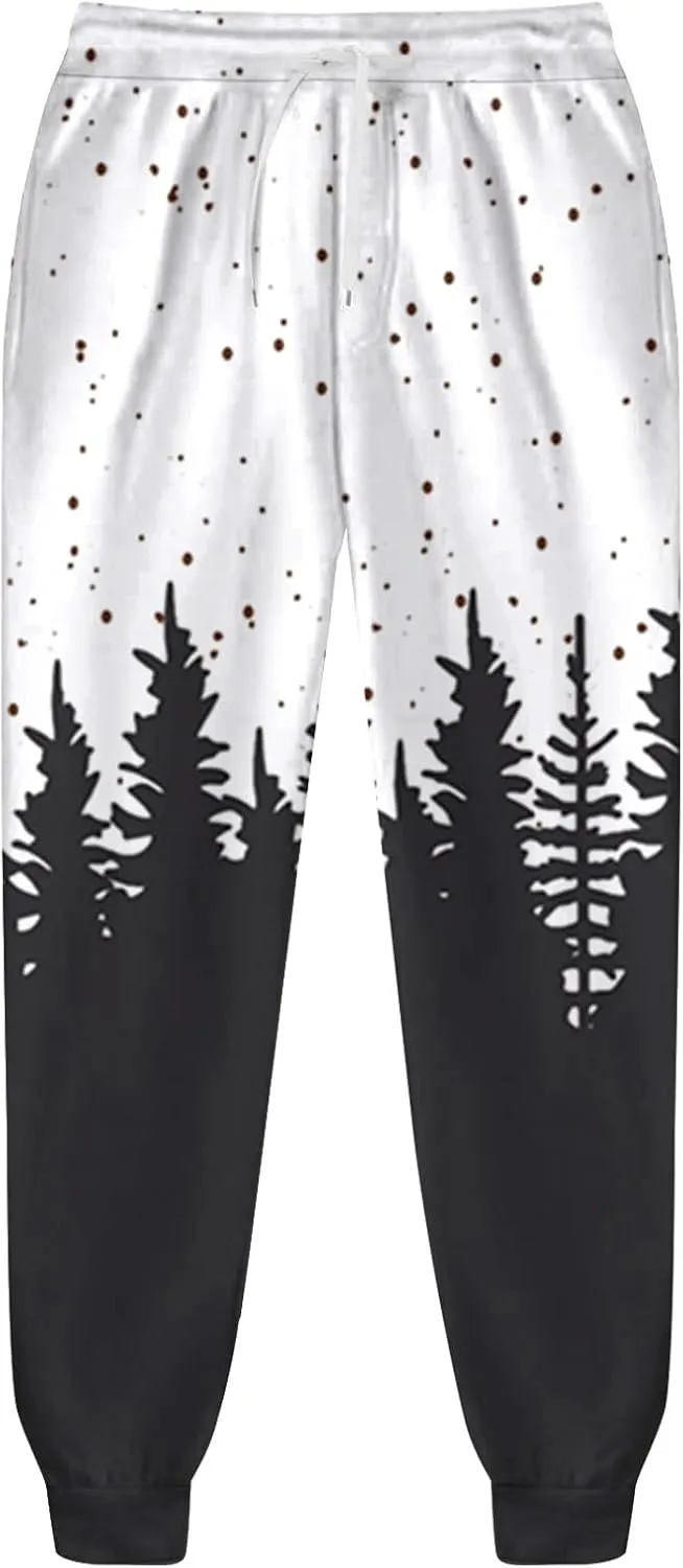 Men's Athletic Hoodie Tracksuit Funny Christmas Tracksuit 2 Piece Funny Reindeer Santa Casual Athletic Jogging Suits