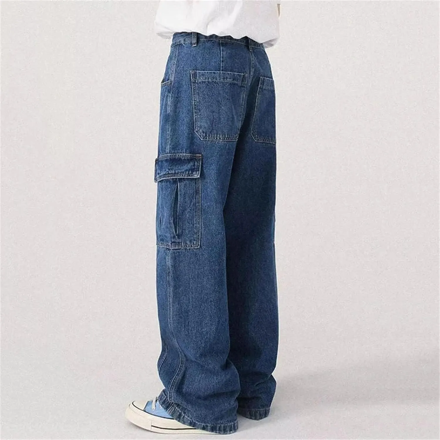 Men's Baggy Straight Leg Wide Leg Jeans Fashion Vintage Wash Casual Denim with Pockets
