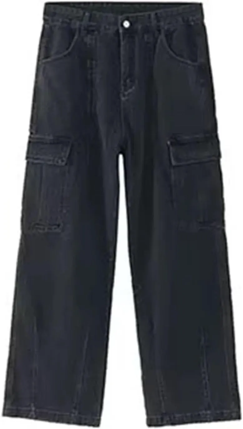 Men's Baggy Straight Leg Wide Leg Jeans Fashion Vintage Wash Casual Denim with Pockets