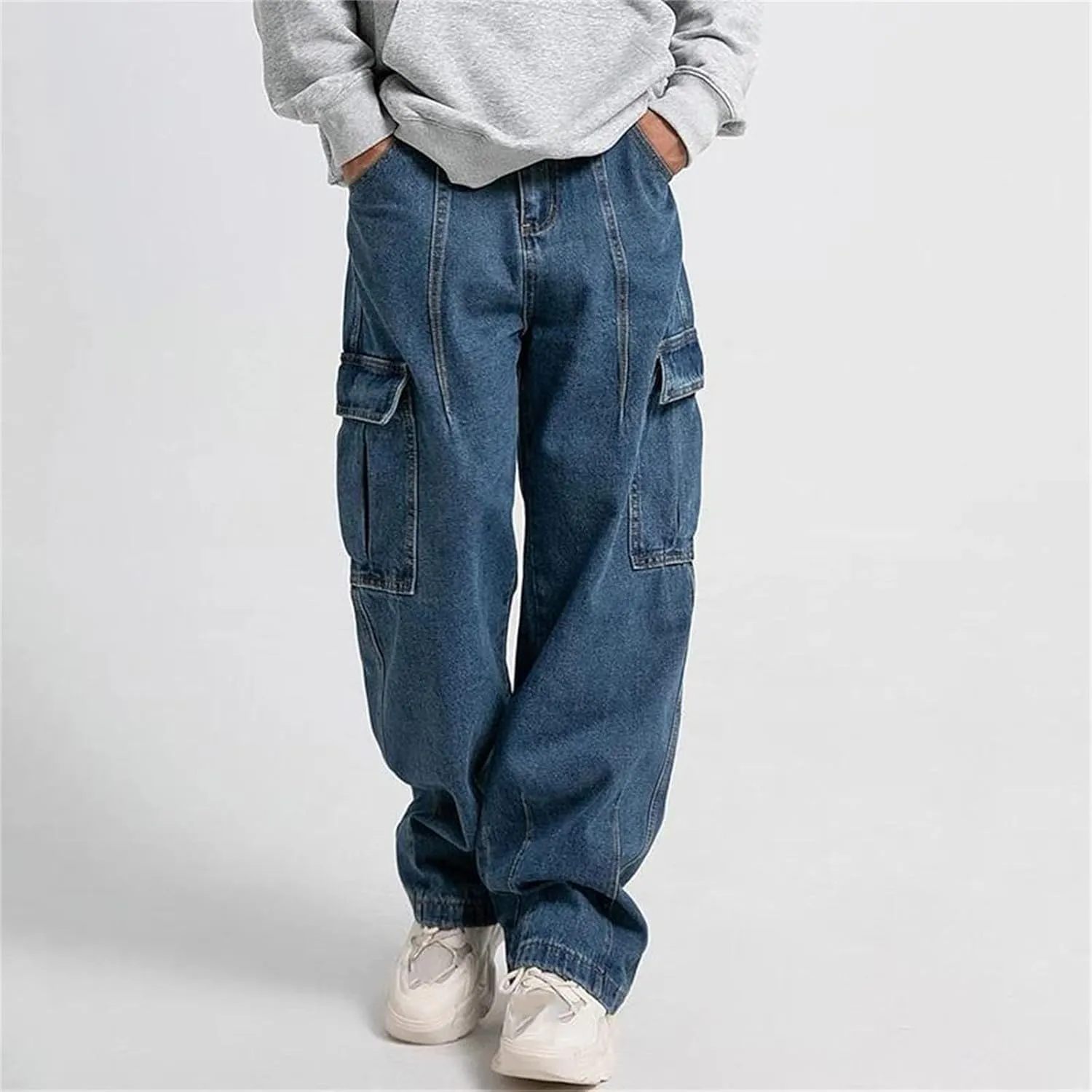 Men's Baggy Straight Leg Wide Leg Jeans Fashion Vintage Wash Casual Denim with Pockets