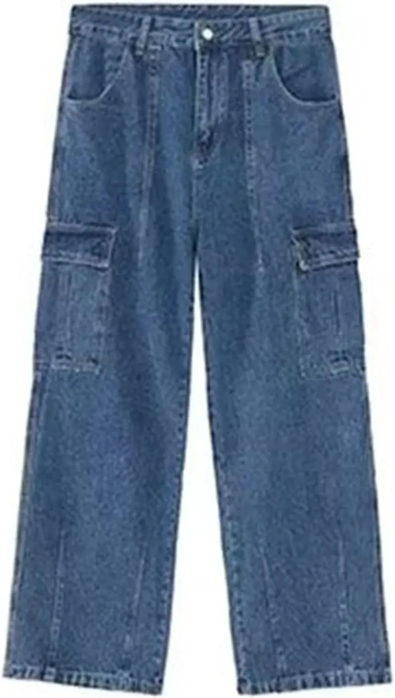 Men's Baggy Straight Leg Wide Leg Jeans Fashion Vintage Wash Casual Denim with Pockets