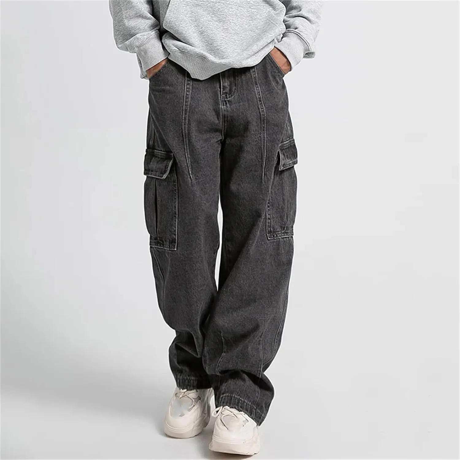 Men's Baggy Straight Leg Wide Leg Jeans Fashion Vintage Wash Casual Denim with Pockets