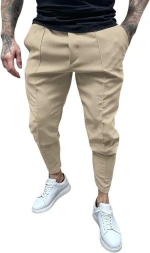 Men's Cargo Jogger Pants Stretch Sweatpants Slim Fit Tactical Pants with Zipper Pockets Casual Trousers Men's Casual Slim Fit Pants Skinny Stretch Dress Slacks #04- Khaki Large