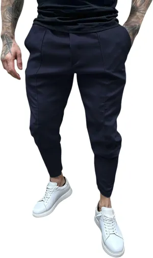 Men's Cargo Jogger Pants Stretch Sweatpants Slim Fit Tactical Pants with Zipper Pockets Casual Trousers Men's Casual Slim Fit Pants Skinny Stretch Dress Slacks #05- Navy Large
