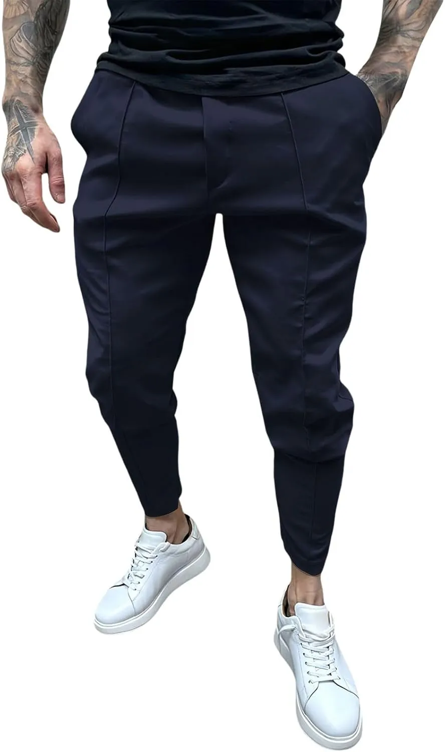 Men's Cargo Jogger Pants Stretch Sweatpants Slim Fit Tactical Pants with Zipper Pockets Casual Trousers Men's Casual Slim Fit Pants Skinny Stretch Dress Slacks #05- Navy Large