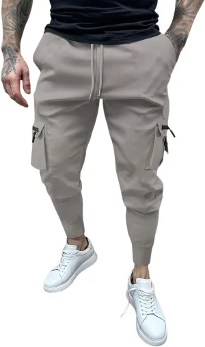 Men's Cargo Jogger Pants Stretch Sweatpants Slim Fit Tactical Pants with Zipper Pockets Casual Trousers Men's Casual Slim Fit Pants Skinny Stretch Dress Slacks #08- Grey Small