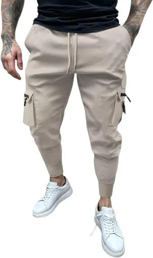 Men's Cargo Jogger Pants Stretch Sweatpants Slim Fit Tactical Pants with Zipper Pockets Casual Trousers Men's Casual Slim Fit Pants Skinny Stretch Dress Slacks #09- Khaki 3X-Large