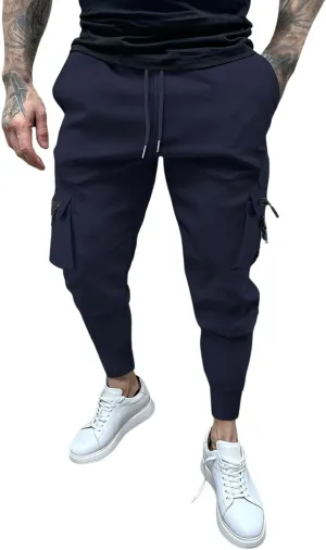 Men's Cargo Jogger Pants Stretch Sweatpants Slim Fit Tactical Pants with Zipper Pockets Casual Trousers Men's Casual Slim Fit Pants Skinny Stretch Dress Slacks #10- Navy X-Large