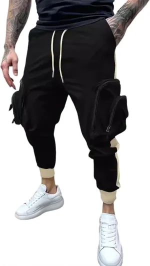 Men's Cargo Jogger Pants Stretch Sweatpants Slim Fit Tactical Pants with Zipper Pockets Casual Trousers Men's Casual Slim Fit Pants Skinny Stretch Dress Slacks #16- Black X-Large
