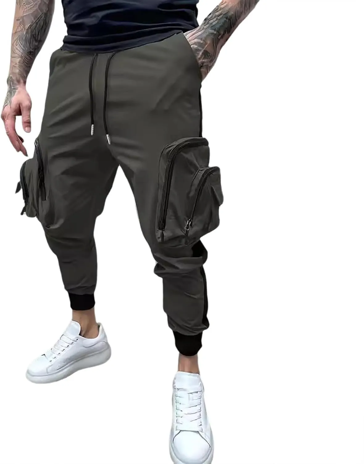 Men's Cargo Jogger Pants Stretch Sweatpants Slim Fit Tactical Pants with Zipper Pockets Casual Trousers Men's Casual Slim Fit Pants Skinny Stretch Dress Slacks #17- Green 3X-Large