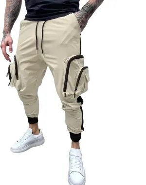Men's Cargo Jogger Pants Stretch Sweatpants Slim Fit Tactical Pants with Zipper Pockets Casual Trousers Men's Casual Slim Fit Pants Skinny Stretch Dress Slacks #19- Khaki Medium