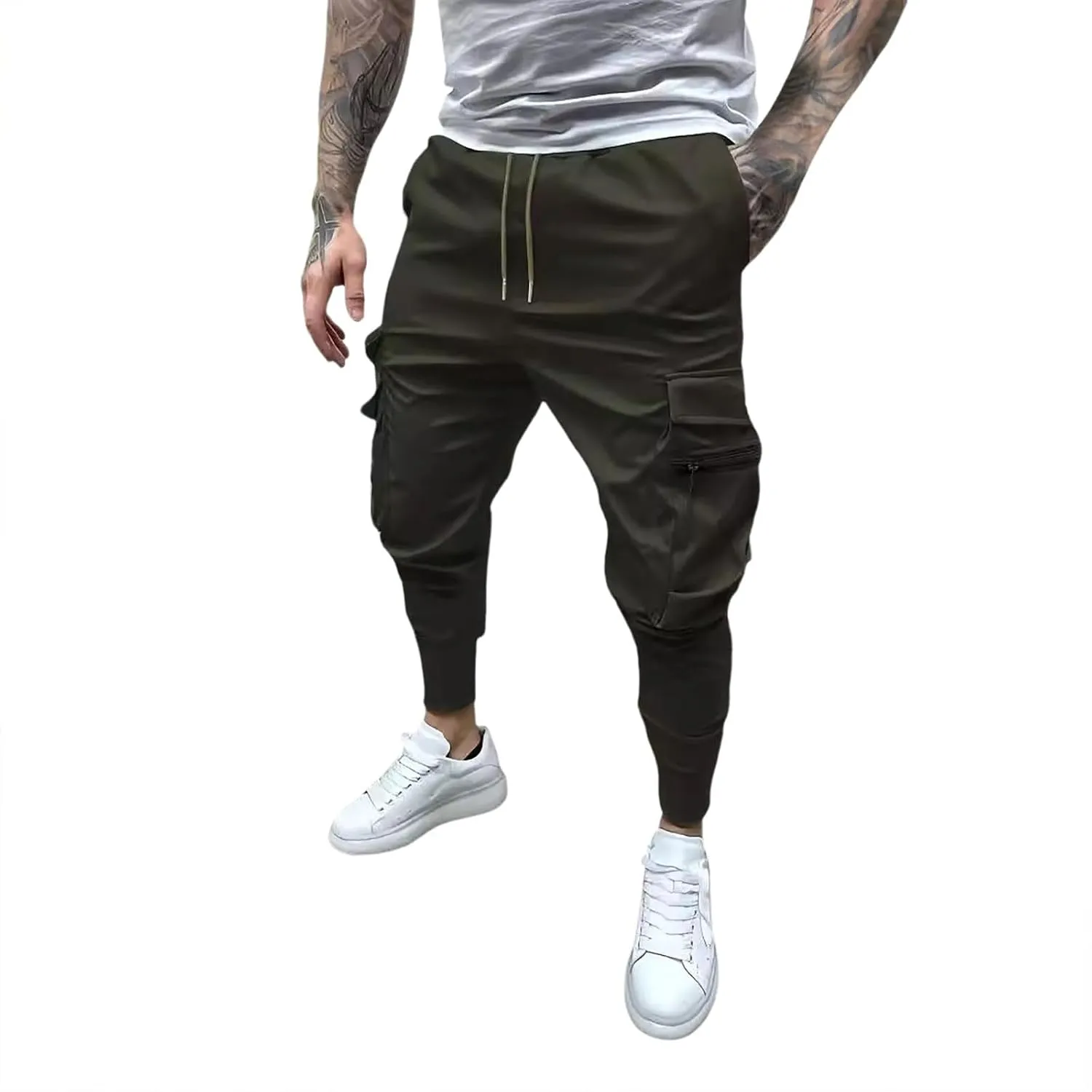 Men's Cargo Jogger Pants Stretch Sweatpants Slim Fit Tactical Pants with Zipper Pockets Casual Trousers Men's Casual Slim Fit Pants Skinny Stretch Dress Slacks #22- Green X-Large