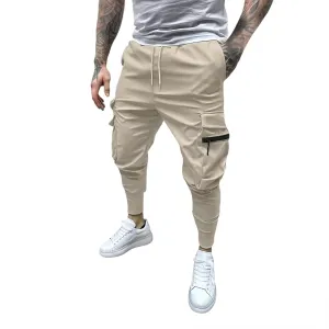 Men's Cargo Jogger Pants Stretch Sweatpants Slim Fit Tactical Pants with Zipper Pockets Casual Trousers Men's Casual Slim Fit Pants Skinny Stretch Dress Slacks #24- Khaki X-Large