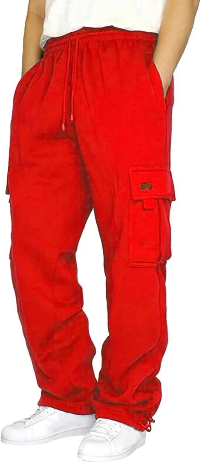 Mens Cargo Sweatpants with Pockets Stretch Drawstring Elastic Waist Sweatpants Slim Fit Pants 2024 Joggers Trousers