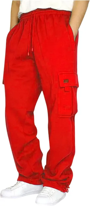 Mens Cargo Sweatpants with Pockets Stretch Drawstring Elastic Waist Sweatpants Slim Fit Pants 2024 Joggers Trousers