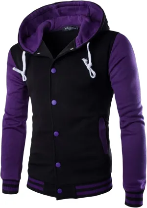 Men's Casual Baseball Jacket Hooded Sweatshirt Button Coat Slim Cardigan Brushed Sweater Warm Winter Coat