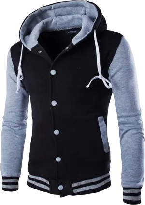 Men's Casual Baseball Jacket Hooded Sweatshirt Button Coat Slim Cardigan Brushed Sweater Warm Winter Coat