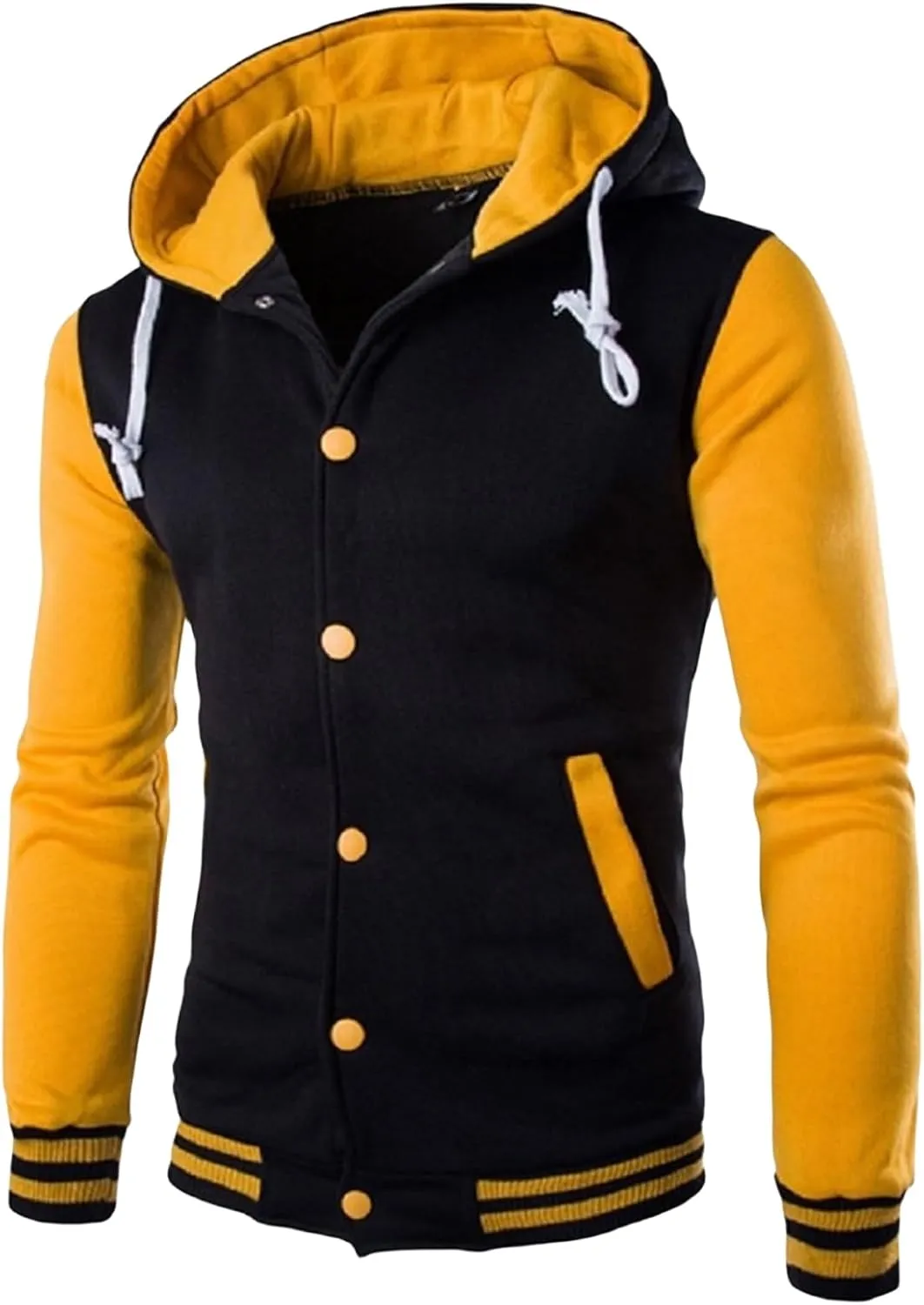 Men's Casual Baseball Jacket Hooded Sweatshirt Button Coat Slim Cardigan Brushed Sweater Warm Winter Coat