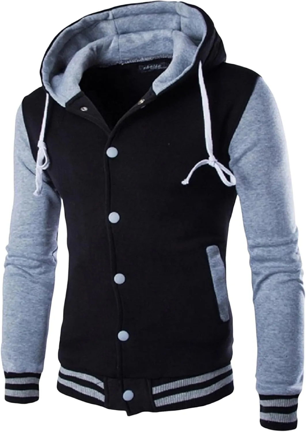 Men's Casual Baseball Jacket Hooded Sweatshirt Button Coat Slim Cardigan Brushed Sweater Warm Winter Coat