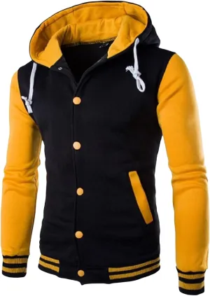 Men's Casual Baseball Jacket Hooded Sweatshirt Button Coat Slim Cardigan Brushed Sweater Warm Winter Coat