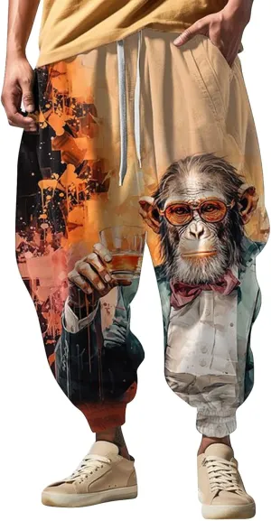 Mens Casual Harem Pants Men's Autumn Fun Print Fashion Street Feel Casual Elastic Waist Drawstring Hippie Trousers