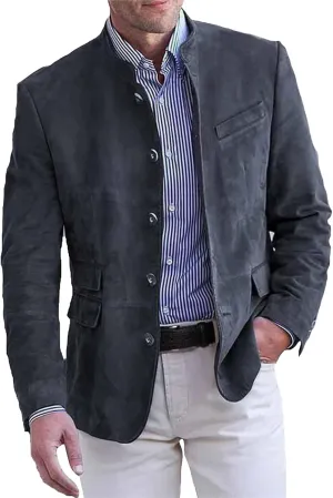 Mens Corduroy Suit Jacket Casual Slim Fit Stand Mandarin Collar Button Down Blazer Jackets Textured Sport Coats