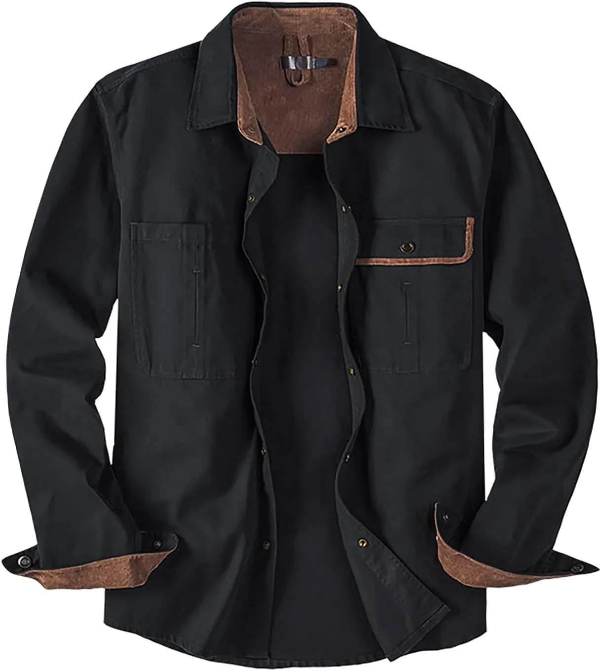 Men's Cotton Flannel Shirt Casual Button Up Plaid Shirt Brushed Soft Outdoor Shirts with Corduroy Contrast