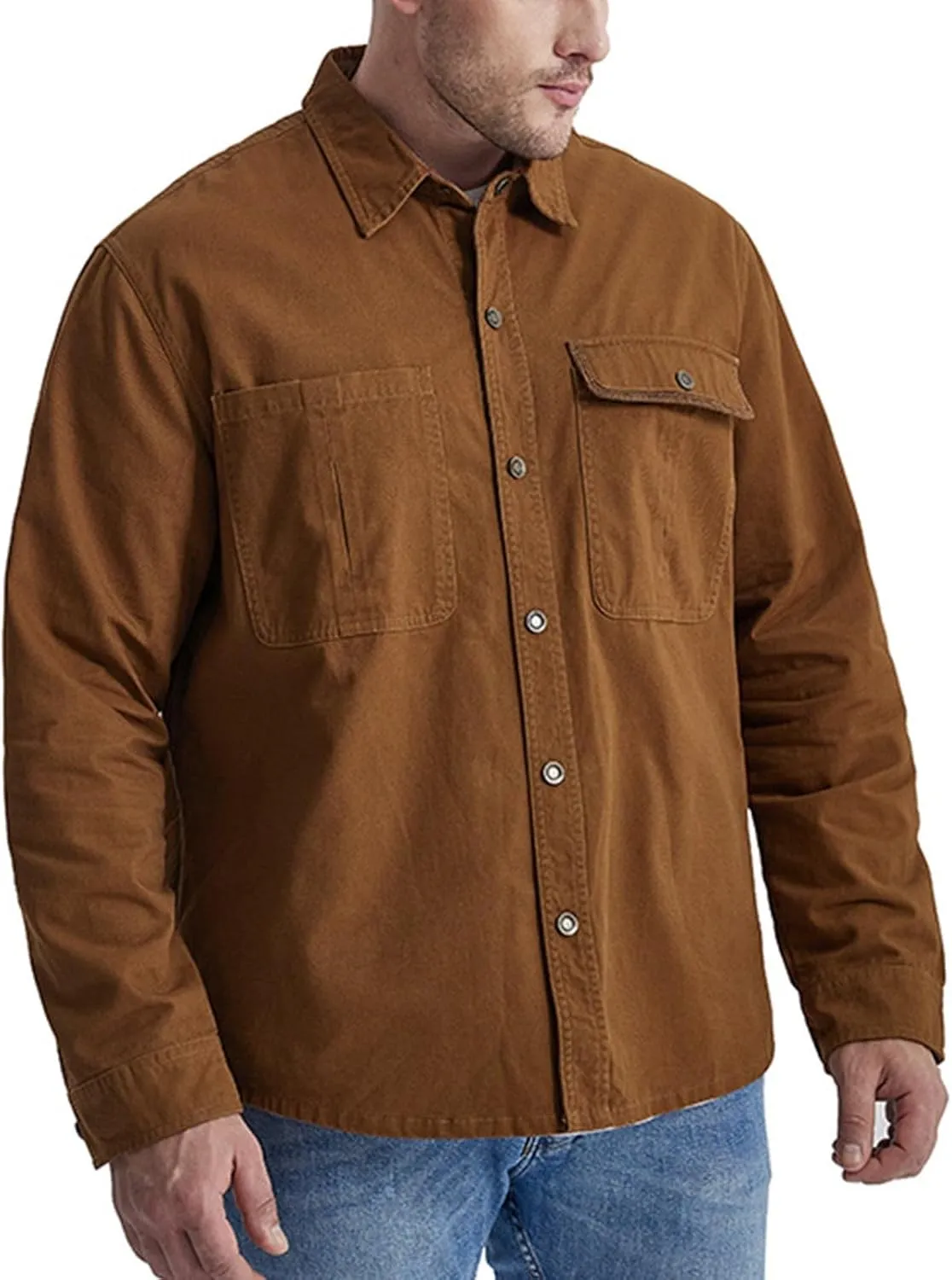Men's Cotton Flannel Shirt Casual Button Up Plaid Shirt Brushed Soft Outdoor Shirts with Corduroy Contrast