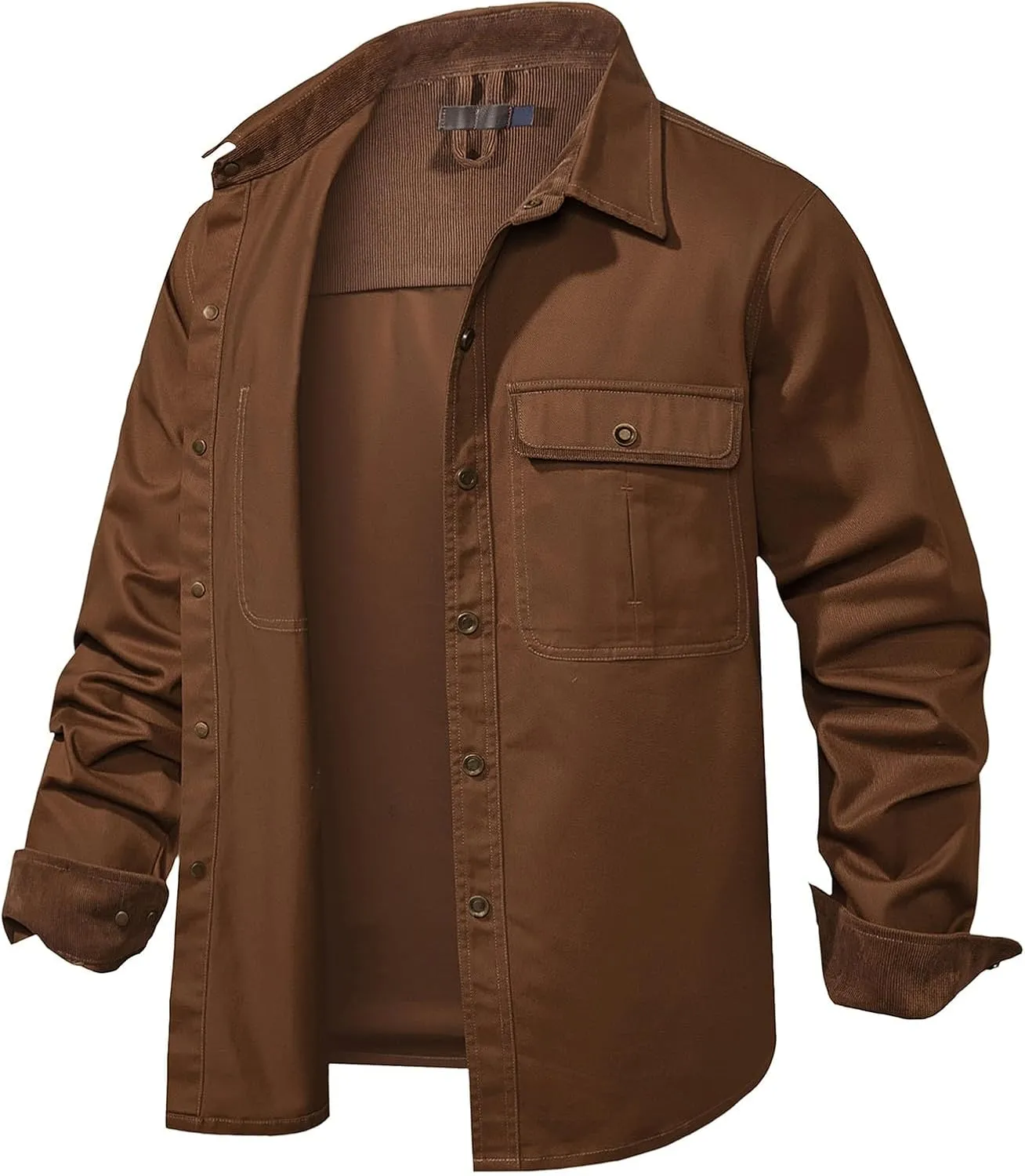 Men's Cotton Flannel Shirt Casual Button Up Plaid Shirt Brushed Soft Outdoor Shirts with Corduroy Contrast