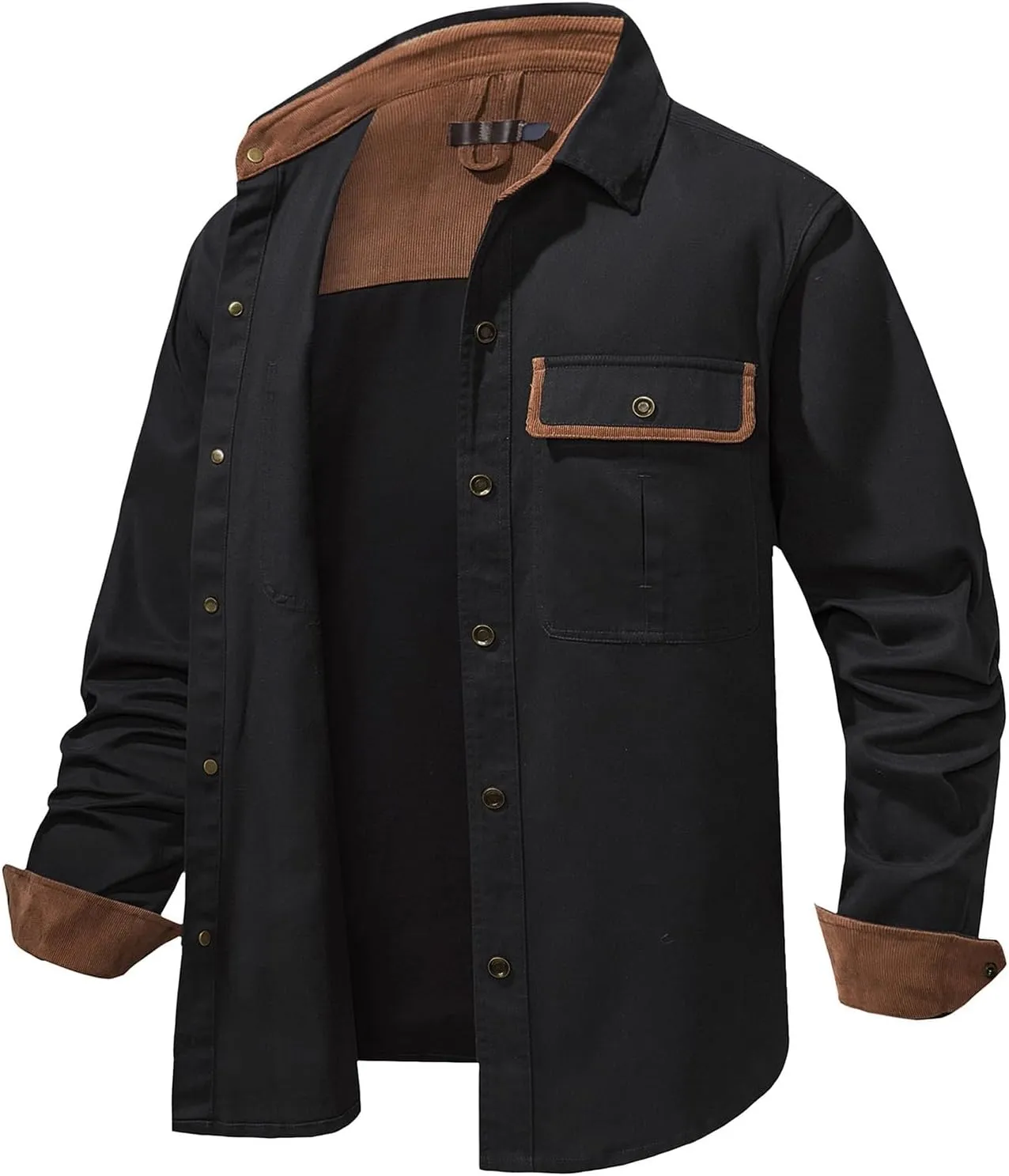 Men's Cotton Flannel Shirt Casual Button Up Plaid Shirt Brushed Soft Outdoor Shirts with Corduroy Contrast
