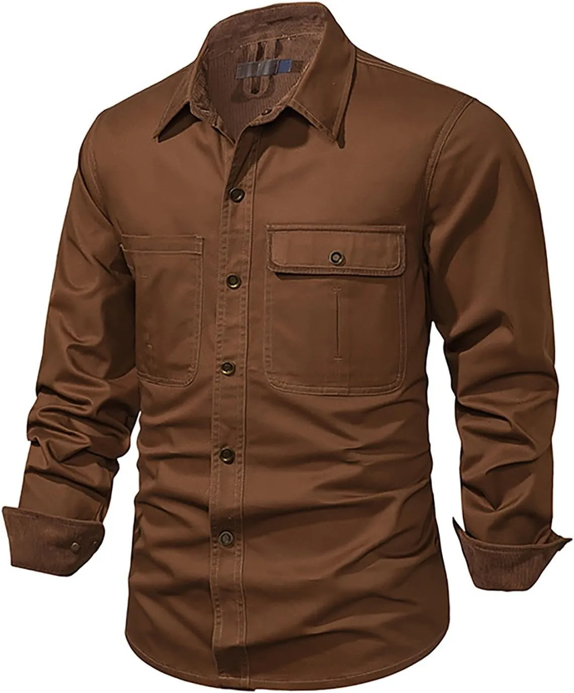 Men's Cotton Flannel Shirt Casual Button Up Plaid Shirt Brushed Soft Outdoor Shirts with Corduroy Contrast