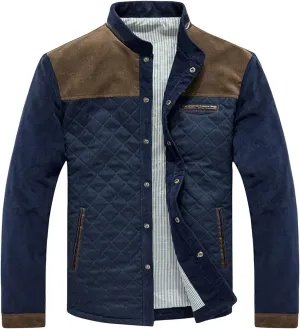 Mens Diamond Quilted Jacket Puffer Down Jacket Men Lightweight Business Casual Button Down Warm Padded Coats Outerwear